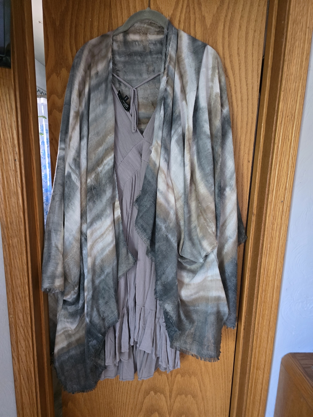 Final Touch Taupe V-Neck Wrap Dress with Flutter Sleeves - Picture 3 of 4